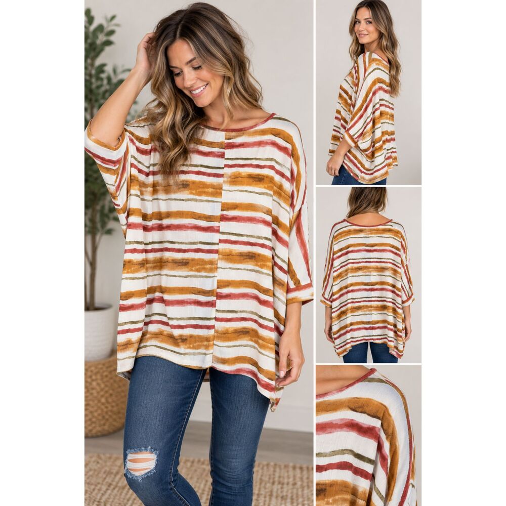 Easel Los Angeles Womens M Striped Oversized Tunic Top Boho Dolman Stretch